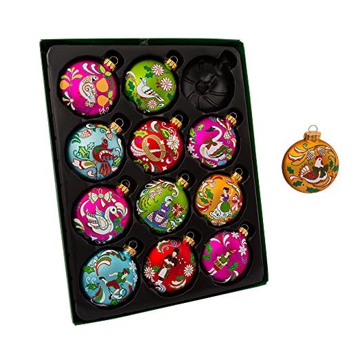 Kurt Adler GG0638 65Mm 12 Days of Christmas Glass Ornament Set 12 Pieces