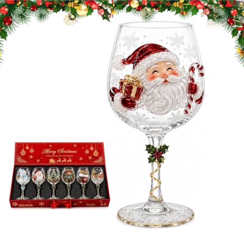 Christmas 3D Wine Glass Collection Gift Box Set with Snowflake Decor (A)