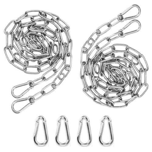 FTXanty Kette Edelstahl Stahlkette 2 Pcs 2mm 2m Kettenglieder Edelstahl Ketten + 4 pcs Karabiner Gliederkette Verlängerungskette für Aufhängen Ankerkette Haengematte -Alle 4m