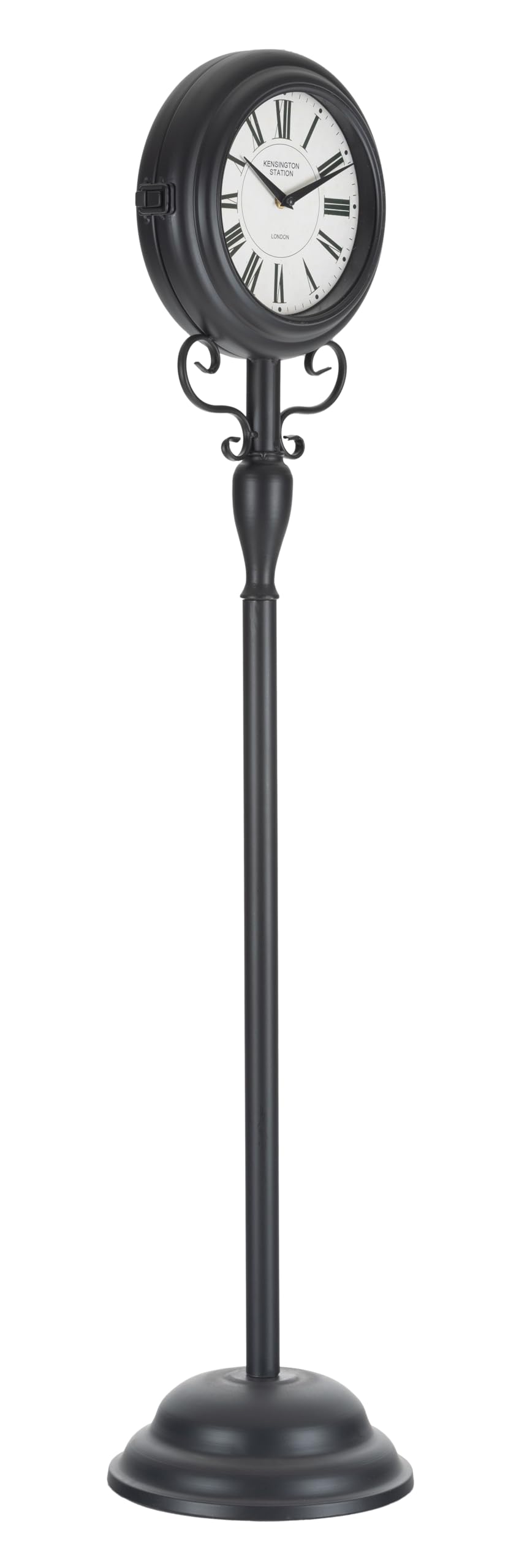 Stagecaptain BHU-11926 BK Stand-Bahnhofsuhr - Standuhr für Innen- und überdachten Außenbereich - Doppelseitig - Retro Metallkonstruktion - Durchmesser Ziffernblatt: 18 cm - Schwarz
