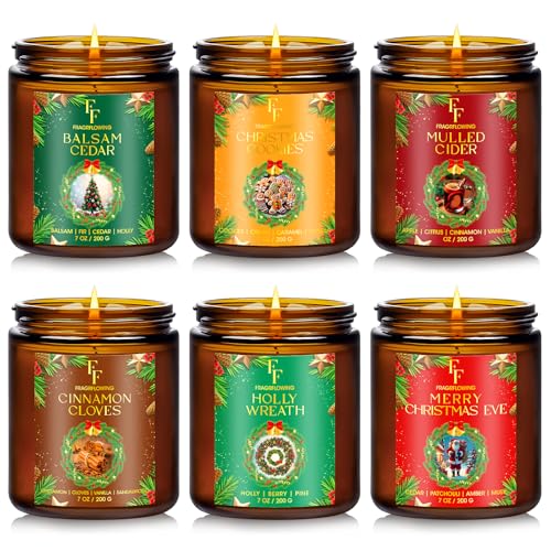 Image of Christmas Candles Set, Scented Candles for Home, 6 Pack Holiday Natural Soy Candles, Christmas Gifts for Women Men, Winter Fragrance of Cedar /Cookies /Cider /Cinnamon /Wreath /Christmas Eve