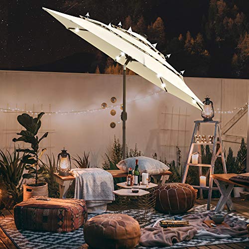 Yescom 9ft 3 Tier UV70+ Solar Powered LED Patio Umbrella with Crank Tilt Button Light Aluminum for Outdoor Deck Market