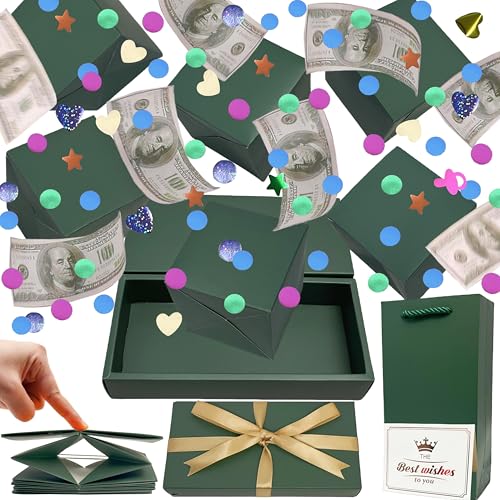 JINSTABAG Surprise Gift Box Explosion for Money DIY Unique Folding Bouncing Cash Pop Up Gift Boxes for Birthday Christmas Anniversary Valentines Day. (Green)