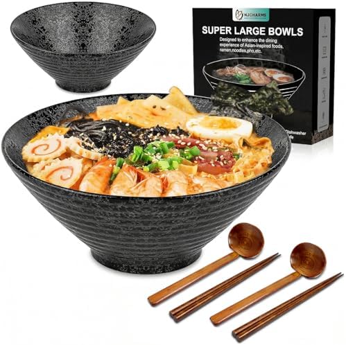 NJCHARMS Ceramic Ramen Bowl Set of 2, 60 oz Japanese Noodle Soup ...