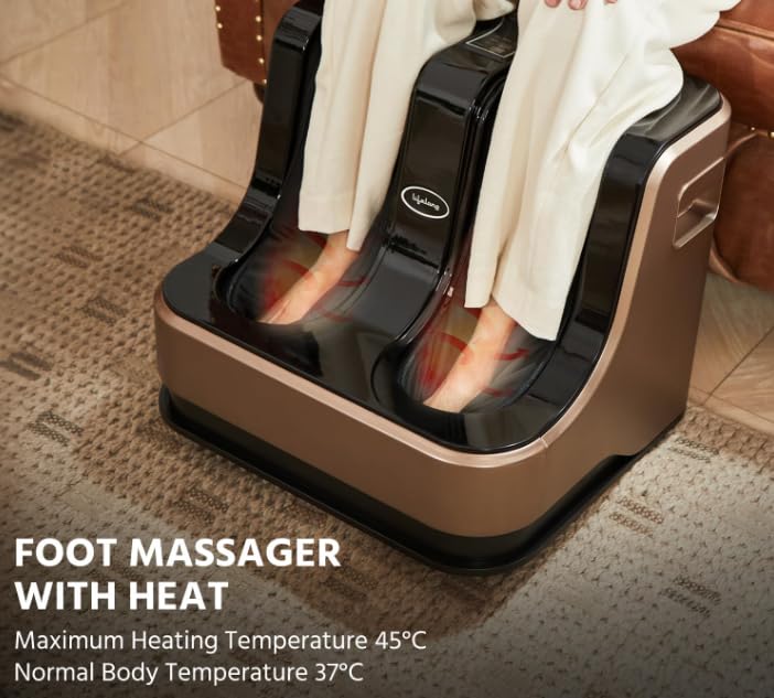 WTP Calf, Foot and Leg Massager Machine for Home - Pain Relief Massage for Legs - Heat + 4 Vibration Motors - Rolling, Kneading, and Shiatsu - Improve Blood Circulation, Dark Brown, 80W (LLM99)