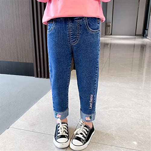 Baby Kids Girls Elastic Waist Cartoon Simple Design Ripped Jean Casual Pocket Denim Pants2