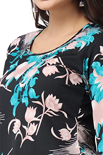 Image of POPWINGS Casual Printed Puff Sleeves Round Neck Top for Women || Stylish Summer Tops for Women || Hip-Length Women Top