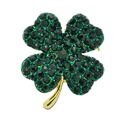 PammyJ Dark Green Shamrock Four Leaf Clover Brooch Pin