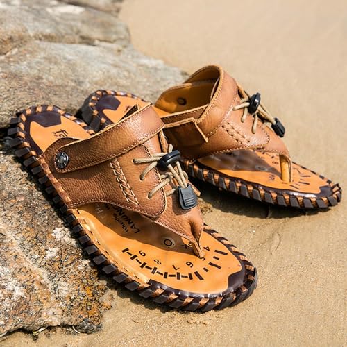 Mens Leather Sandals Flip Flops Sandals Hand Sewn Mens Barefoot Sandals Daily Outdoor Casual Sandals Soft Breathable Non-Slip Wearable Durable4