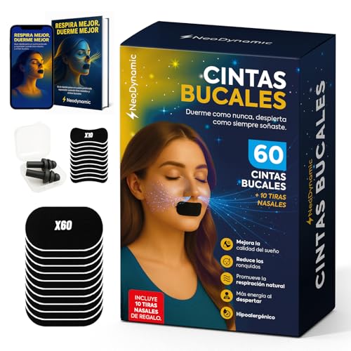 60 Tiras Bucales para Dormir | De regalo 10 Tiras nasales + Tapones oidos + E-BOOK | mouth tape | Tapa Bocas para dormir | Cintas Bucales para Dormir | Cinta Boca dormir