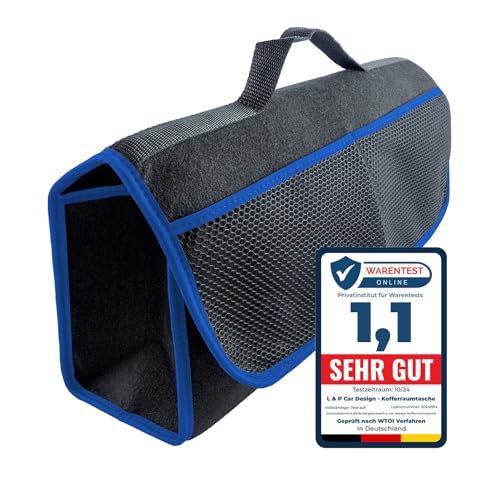 L & P Car Design Bolsa organizadora para maletero de coche, bolsa de herramientas, con cierre de velcro, color negro y azul