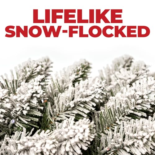 OasisCraft 4ft Pre-Lit Snowy Flocked Pencil Christmas Tree with Colored LED Lights, Battery Operated Slim Artificial Xmas Tree for Indoor Outdoor Home Office Porch Decor