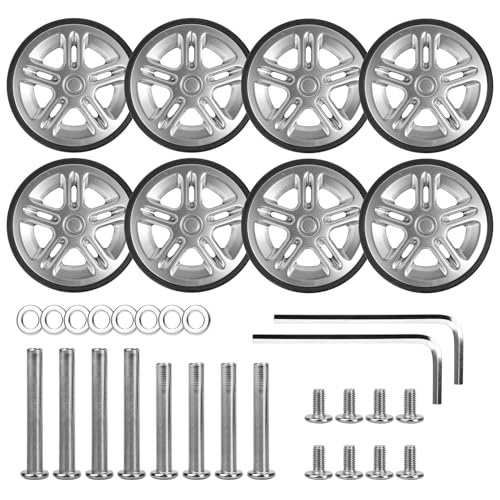 Zoofen 8 Pcs Luggage Replacement Wheels - 60 x 12mm Double Wheels, Rubber, Silver