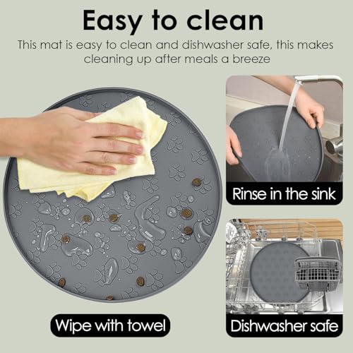 AVYDIIF 2 stück Napfunterlage für Hund Katzen[28cm x 28cm], hundenapf unterlage fressnapf Hund Futtermatten aus Silikon wasserdichte rutschfeste Fressnapf mit Rand, Spülmaschinenfest (2 Schwarz)
