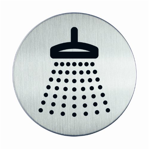 Pictogramme Douche Durable 493823 en acier inoxydable brossé rond 83 mm lot de 5