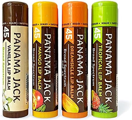Panama Jack Sunscreen Lip Balm - SPF 45, Flavor Pack, Broad Spectrum UVA-UVB Sunscreen Protection, Prevents & Soothes Dry, Chapped Lips