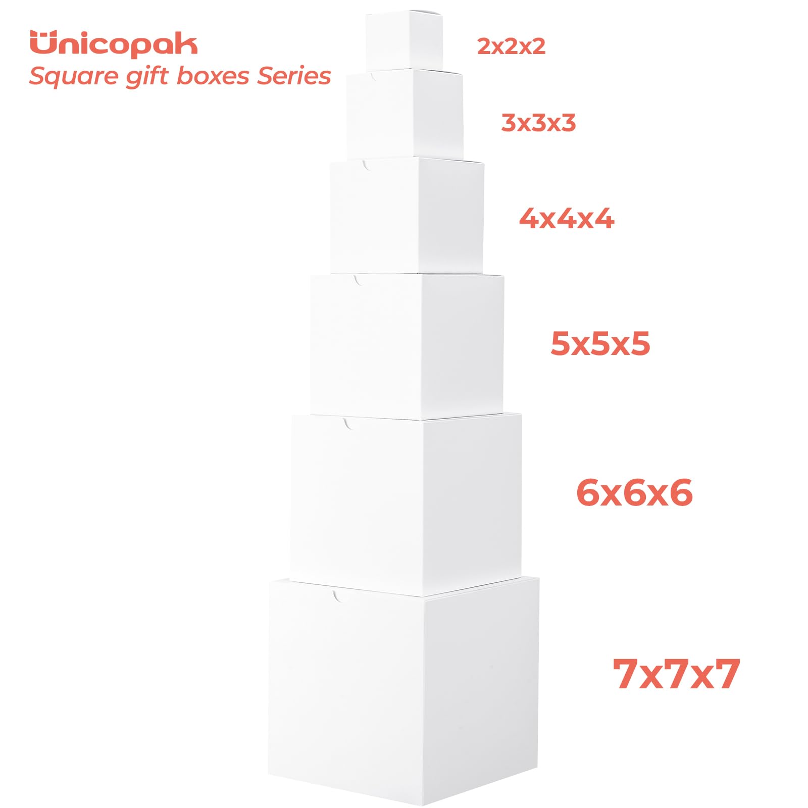 UnicoPak 10 Pack 5x5x5 Gift Boxes, Sturdy Small White Gift Boxes for Presents, Ornaments, Candles, Mugs, Easy Pop-up Assembly, Ideal for Birthday Christmas Party Business