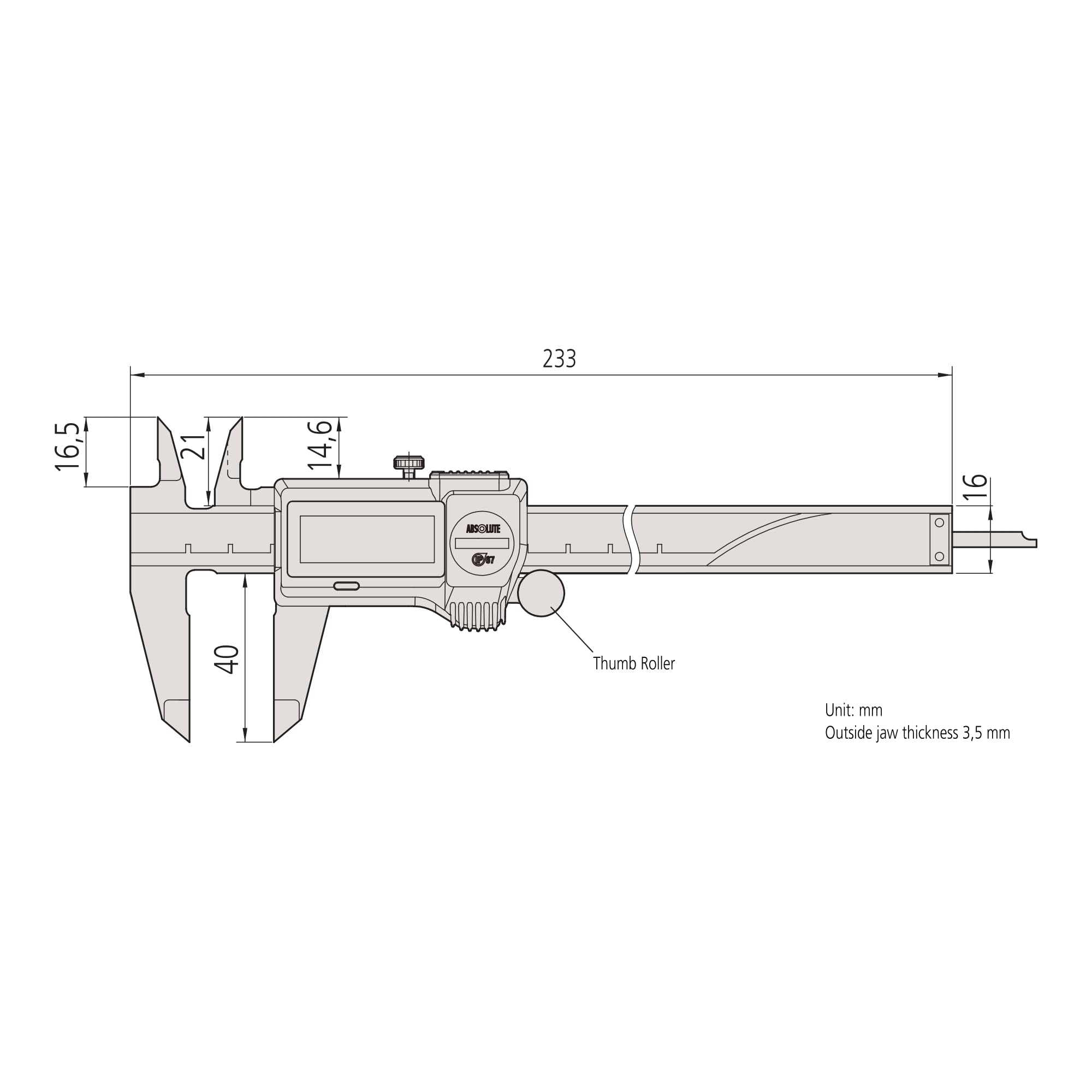 Mitutoyo 500-752-20, Suwmiarka cyfrowa, 0-16", IP67, 0005" 0/01 mm Bez SPC