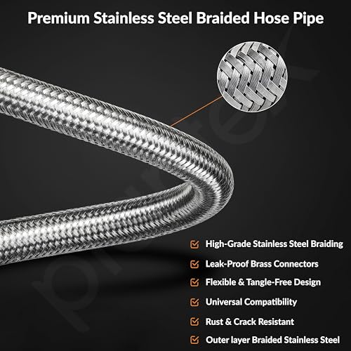 Image of Plantex Stainless Steel Leak Proof Geyser Connection Pipe | 18 Inch Hot & Cold Water Geyser Pipe | Set of 2 | G1 /2 Thread | Connection Pipe for Water Heater, Mixer & Sink | Chrome(pk-2)