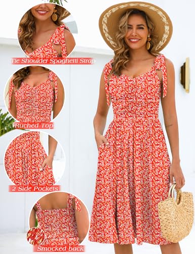 Image of Kranda Women 2026 Summer Casual Spaghetti Strap Sundress V Neck Sleeveless Flowy Boho Floral Midi Dress with Pockets