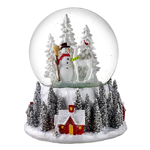 120Mm Santa & Snowman W/ Red Village Base Snow Globe By San Francisco Music Box Company #TOP2