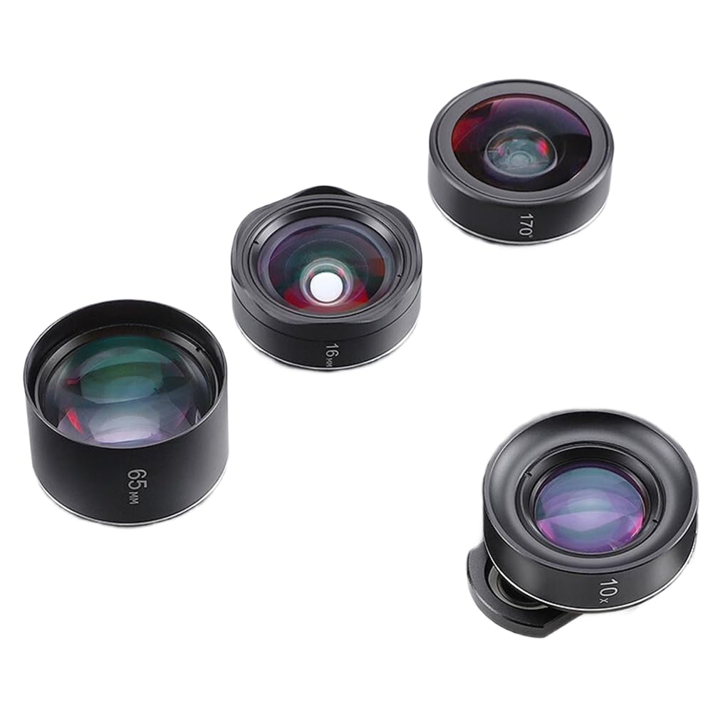 Kit de Lentes 4 en 1 Sin Distorsión para Teléfono: Gran Angular, Macro, Ojo de y Telefoto para Todos los Teléfonos Inteligentes HD.