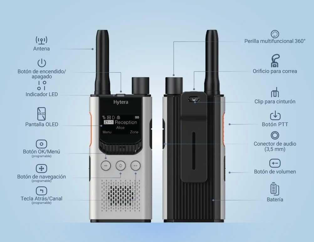 Hytera S1 Pro Walkie-Talkie, UHF, professionell, digital, DMR, Rauschunterdrückung, IA, OLED-Display mit 3,3 cm (1,3 Zoll), Bluetooth, Flüstermodus und Akku mit 2200 mAh (bis zu 19 Stunden), Grau