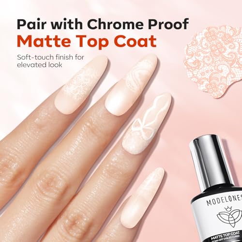 Image of Modelones 16PCS Lace Nail Stamping Kit, French Tip Stamper White Black Painting Gel Polish Chrome Powder Proof Matte Gel Top Coat Gingham Template Dual Nail Art Brush Spring Manicure Gift for Women