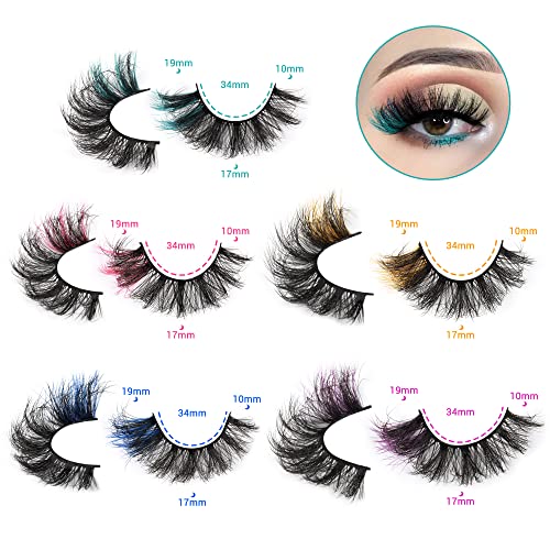 Focipeysa Colored Lashes Fluffy Mink Eyelashes Pink End 8D Dramatic Wispy Lashes C Curl 5 Color Mixed False Eyelashes Eye (Pink Orange Purple Green Blue) #TOP6