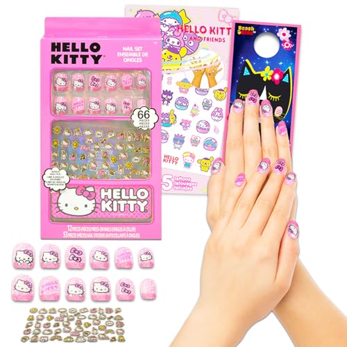 Hello Kitty Nail Art Stickers Set for Girls - Bundle with Hello Kitty Stick On Nails Plus Tattoos, More for Hello Kitty Party Supplies | Hello Kitty Press On Nails for Kids