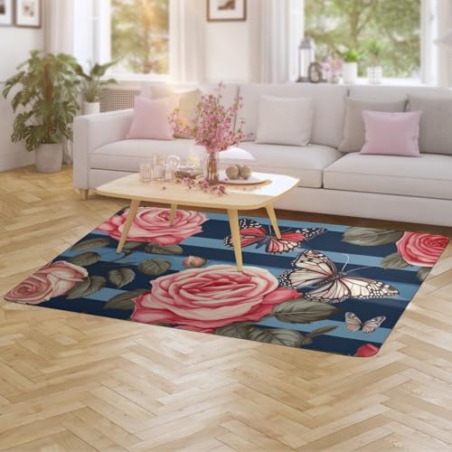 Tapis de sol absorbant papillon bleu 152x102 cm lavable