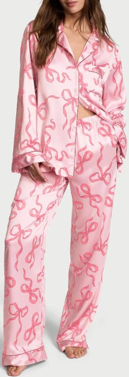 Christmas Bow Pajamas for Women Silk Satin Nutcracker Santa Cute Pjs Long Sleeve Button Lounge Shirt Pj Pants Sets2