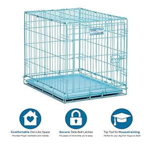 MidWest Homes for Pets Single Door Blue Folding Metal Dog Crate w/ Divider Panel, Floor Protecting ‘Roller’ Feet & Leak Proof Plastic Tray, 24L x 18W x 19H Inches, Small Dog Breed