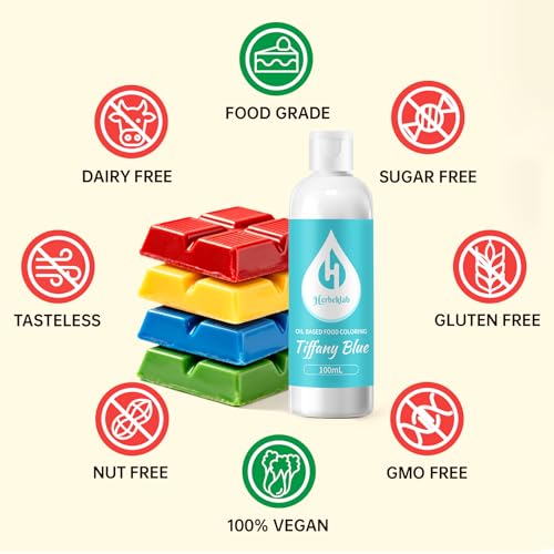Image of Tiffany Blue Oil Based Food Coloring for Chocolate - Herbeklab 100ml Professional Concentrated Oil Food Dye for Candy Melts, Chocolate, Cake Pops, Strawberries & Baking