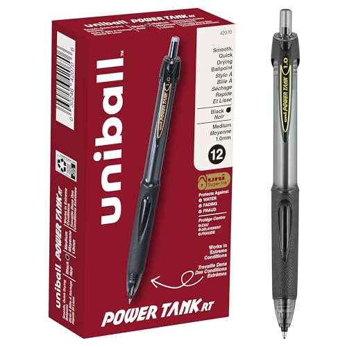Image of uniball Power Tank RT Ballpoint Pens, Medium Point (1.0mm), Black, 12 Pack