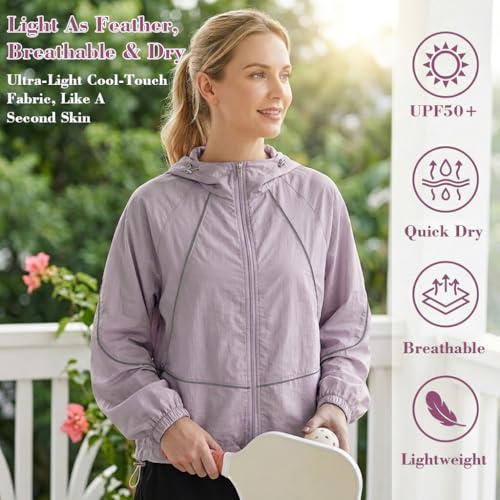 Image of Venzina UPF 50+ Women's Slim-Fit Sun Protection Hoodie -Lightweight & Breathable Summer Jacket with Reflective Trim, Adjustable Hem for Outdoor, Commute, Sport, Travel