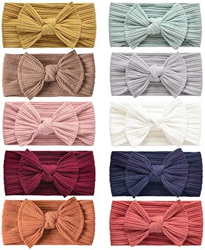 Niceye Handmade Baby Headbands Stretchy Nylon Headband with Bows for Infant Baby Toddler Girls- Pack of 10