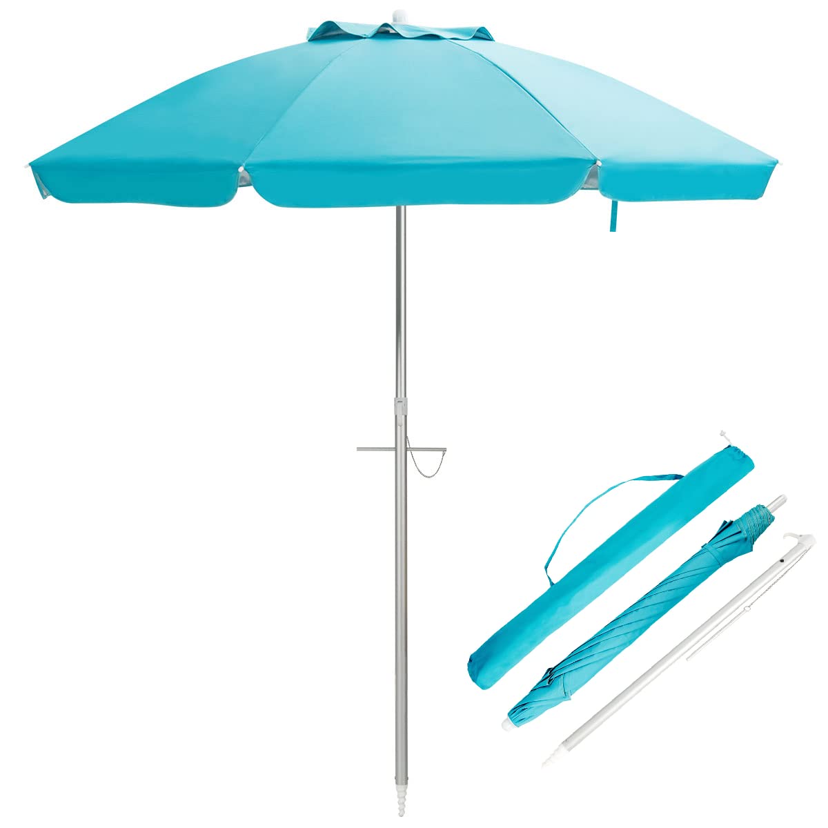 GiantexUK Portable Beach Umbrella, 2M Garden Parasol with UPF 50+ Sun Protection, Tilt Crank and Carry Bag, Outdoor Sunshade Shelter Parasols for Patio, Pool and Backyard (Turquoise)