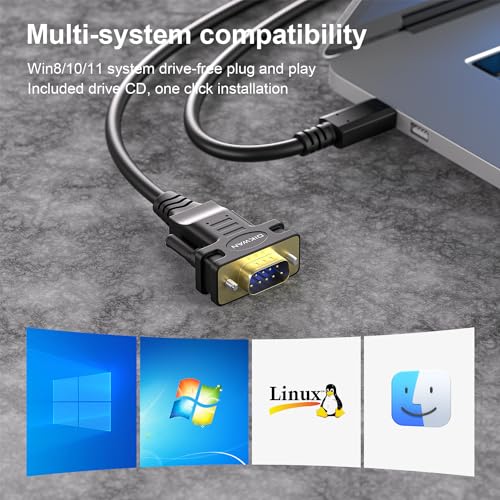 Image of USB Type C to RS232 DB9 Serial Port Adapter Cable, FTDI Chipset, Supports Windows 11, 10, 8, 7 and Mac Linux