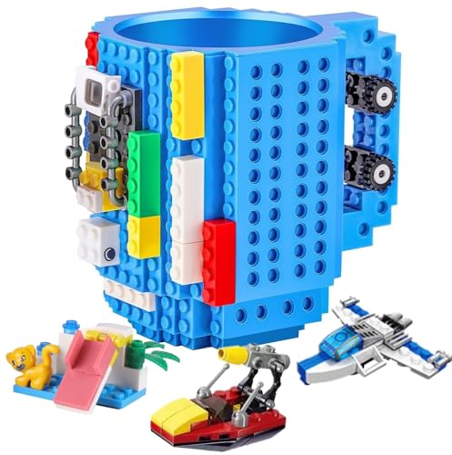 DEEXITO Construa em canecas de café de tijolo, copos de festa infantis criativos DIY com blocos de construção, presentes divertidos para crianças, infância, adultos, escritório, aniversário, Natal,