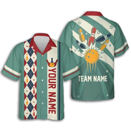 LASFOUR Custom Funny Bowling Shirts for Men Retro, Vintage Bowling Button-Down Short Sleeve Hawaiian Shirt Bowling for Men4