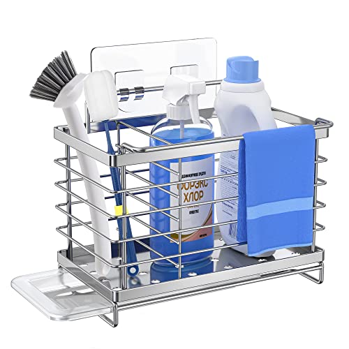 Orimade Rangement Evier Cuisine Support Adhésif et comptoir Brosse Éponge Organiseur pour à Poser Acier Inoxydable Noir