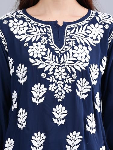 Image of Seva Chikan Hand Embroidered Lucknowi Chikankari Modal Short Top for Women SCL9147