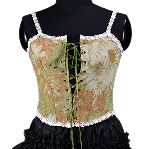Sunidol Womens Vintage Corset 1920S Lace Up Embroidery Floral Print Party Retro Lace Camisole Bustier Green L #TOP1