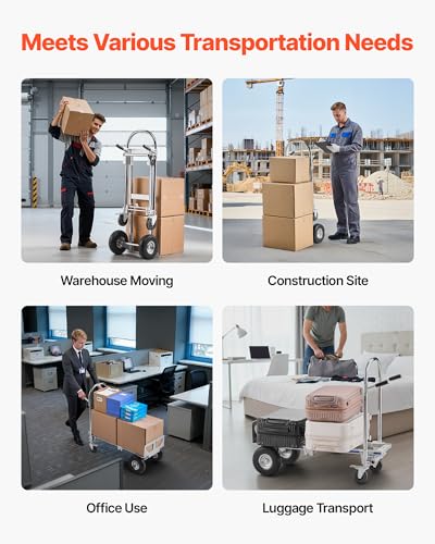 Image of VEVOR 2 in 1 Hand Truck, 1000 lbs Load Capacity for 4-Wheel Mode, Convertible Hand Truck Dolly with Non-Slip Handle & Wheels, Portable Trolley Dolly for Moving Home, Office, Warehouse, Supermarket