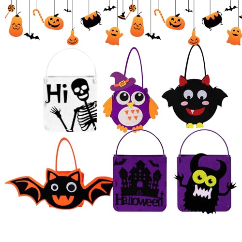 Bolsa De Dulces De Halloween - 6 Bolsas De Fieltro Para Golosinas Y Sorpresas,Paquete de Bolsitas de Almacenamiento para Estudiantes Aula Escuela - para Fiesta Escolar