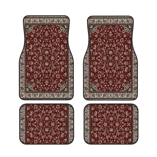 IUBBKI Tapis de Sol Avant et arrière de Voiture en Tapis Oriental Rouge Rouille, Tapis de Voiture, Ensemble Complet de 4 Tapis, Protection Toutes Saisons