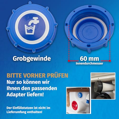 MaJoCompTec® WATERTWIN Wassertank Fülladapter | Wohnmobil Caravan Wasseranschluss Zubehör | Einfülladapter kompatibel mit Gardena (BASIS-Set, Adapter für Tankdeckel IG60 Grobgewinde)