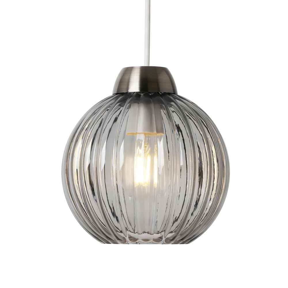 Litecraft Clara Light Shade Smoke Tint Glass Ribbed Easy Fit Lampshade - Pewter
