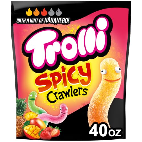 Trolli Spicy Crawlers Gummy Worms, 40 oz Stand Up Bag | Strawberry habanero, mango habanero, pineapple habanero gummy worms, resealable bulk size bag, party candy, sharing, snacking - image 1